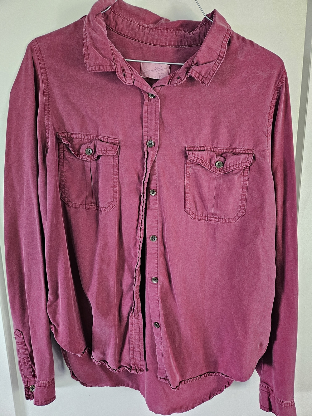 Universal Thread Red Wine Lyocell Button Down Shirt Utility Pocket Top